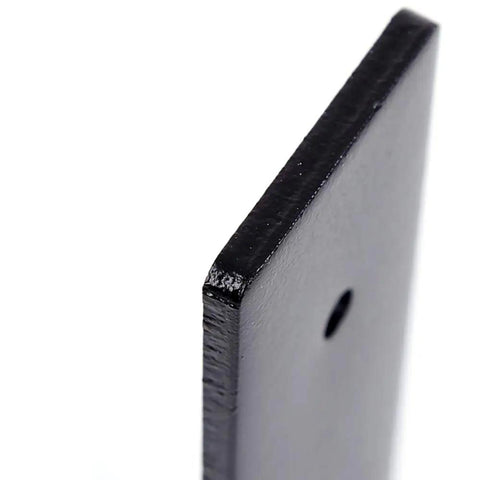 Close-up of Tough As Nails L-Shaped Wall Bracket showing thick black metal construction and mounting hole