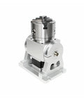 100 Millimeter Three Jaw Chuck Rotary Axis Adapter Runs Slick With Reliable Grip Precision Mount Kit For Fiber Laser Engraver CO2 Wood Carving Router And Welding Positioner Killer Quality Build, silver metal construction, detailed view.