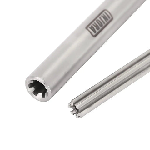 Close-up of stainless steel drive shaft with D shaped hole for SCX24 Deadbolt GX470 beefed up transmission and axle connection