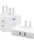 3 Pack AC Flat Wall Outlet Extender With Fully Rotating Plug And Slim Profile Super Handy 3 Tap Wall Adapter Set For Home Or Weekend Getaways Works Like A Dream In Tight Spots, featuring white design.