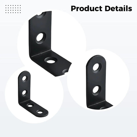 Close-up of 20 Pieces L Corner Brackets Black Heavy Duty 1.6 By 1.6 Inch 4 By 4 cm Right Angle Shelf Supports.