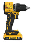 No Fuss Hella Slick 20V Max Brushless Cordless Drill Driver Kit With Compact Atomic Frame And One Half Inch Chuck Including 2Ah Lithium Ion Battery, side view showing battery and chuck.
