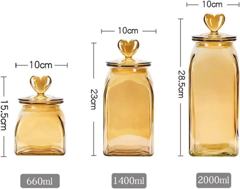 Top Shelf Durable Borosilicate Glass Jar Slick Amber Tint 660ml, 1400ml, 2000ml sizes with secure flip lid for fresh spices.
