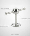 Sturdy Stainless Steel Closet Shelf And Rod Bracket Mount For Round Tubes, shown with wall flange for easy install