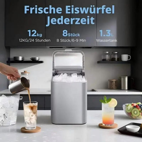 Super Quick Countertop Ice Maker Churns Out Up To 20 Lbs Bullet Ice Daily With A Blazing Six Minute Loop Compact Footprint in kitchen.