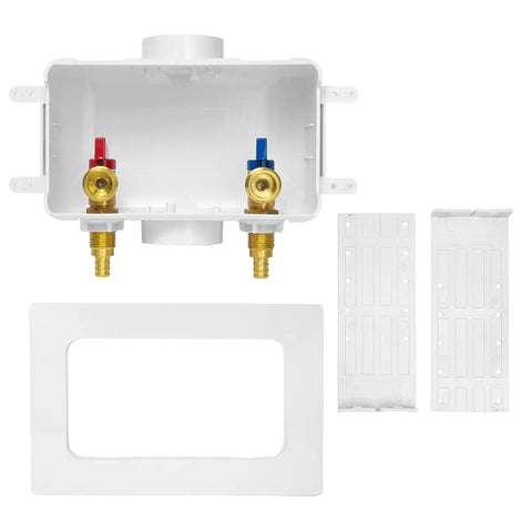 Premium Washing Machine Outlet Box With One Half Inch Pex Inlet To Three Quarter Inch MHT Outlet, Center Drain