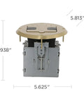 Floor Kit With Recessed Duplex 15A TR Device And Adjustable Steel Box In Brass Finish 1-Gang DIY Friendly dimensions view