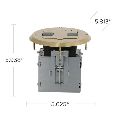 Floor Kit With Recessed Duplex 15A TR Device And Adjustable Steel Box In Brass Finish 1-Gang DIY Friendly dimensions view