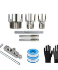 8-Piece Pipe Chamfering And Extractor Combo Set For 1/2 To 1 Inch Conduits With Heavy Duty Screw Remover Internal External Plastic Tube Threader Kit Plus Work Gloves Plumber Tapes For Smooth Fixes, 3 heads and gloves