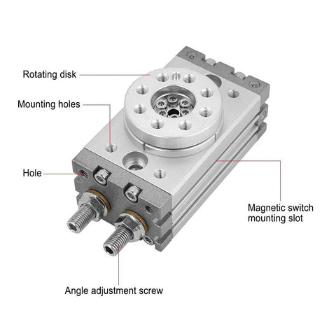 Built Tough 15mm Rotary Pneumatic Cylinder With 180 Degree Rotation, M5x0.8 Thread, Compact Import Size, Aluminum Alloy Body