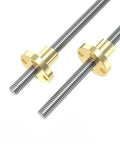 T6 Lead Screw With 6mm Trapezoidal Thread And Premium Brass Nut for Mini CNC and 3D Printer, showing two brass nuts and threaded rods.