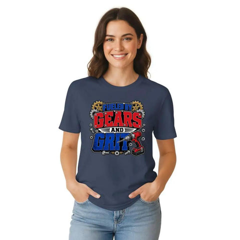 Dope Mechanical Engineer Tee For You, The Ultimate Gift For Garage Builders Fans Who Love Gear Graphic Art And Gritty Industrial Vibes To Rock With Pride, navy blue, unisex, cotton tee on woman.