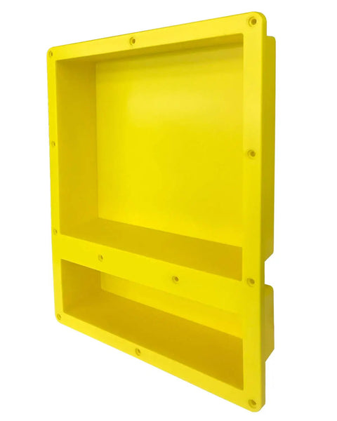 Yellow Recessed Shower Niche With Double Shelves For Shampoo And Toiletries, 16 X 20 X 4 Inch ABS Plastic Organizer