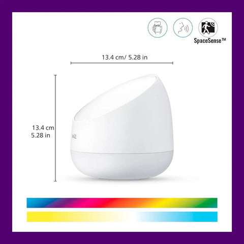 Squire Smart Table Lamp With Motion Activation And Color Changing LEDs Portable Desk Light dimensions and color options