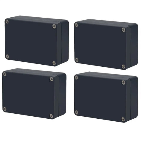 Four black IP67 Waterproof Plastic Project Box Enclosure With Built In Gasket, Rugged Junction Box For Electronics Projects, 3.3x2.3x1.3 inches