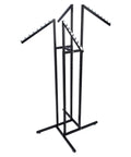 Black 4 Way Adjustable Clothing Rack With Slanted Arms Retail Display Stand Adjustable Height From 48 To 72 Inches Durable Metal Frame 32 By 32 Inch Base Storefront Ready For Clothing Shops
