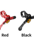 Red and black Universal MTB Dropper Remote Lever for 22.2mm or 24mm handlebar, cable actuated, aluminum, easy clamp mount.