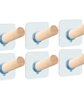 6 Piece Extra Long Wooden Wall Hooks Self Adhesive Coat Rack For Doors easy peel stick shown in clear and natural wood.