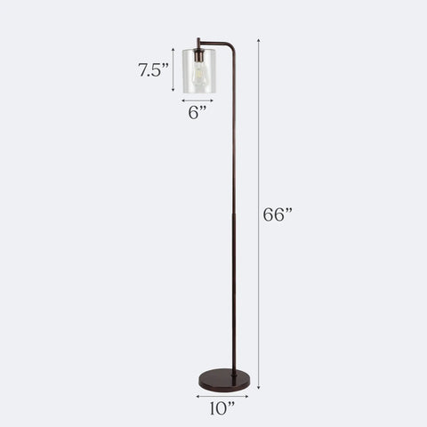 Tall Edison Bulb Floor Lamp With Glass Shade In Bronze Finish, Industrial Vintage Farmhouse Style Standing Light