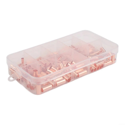 FABULETTA 250PCS Wire Ferrules Kit Pure Copper Crimp Connectors Non-Insulated Butt Terminals For Automotive Marine Electrical Systems 7 Sizes 1-16mm² High Conductivity Wiring Solution in storage case