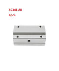 Front view of SC40LUU long-type linear bearing block, 4pcs, silver aluminum, for 40mm shaft
