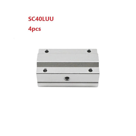Front view of SC40LUU long-type linear bearing block, 4pcs, silver aluminum, for 40mm shaft