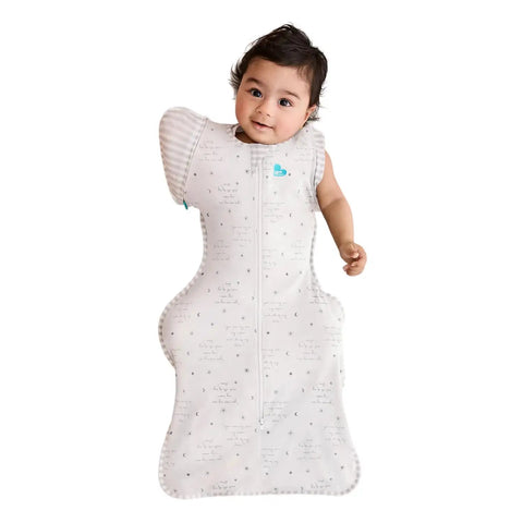 Baby in Swaddle Up Transition Bag With Arms Up Design For Easy Arm Out Sleep, Ultra Breathable Cotton Sleep Sack For Spring And Summer, Twin Zip And Zip Off Wings, 0.2 Tog, Light Weight, You Are My Grey, Medium