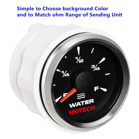 Water Level Gauge For Boats RVs And Trucks Easy Install Tank Sensor With Calibrate Button, black 52mm dial