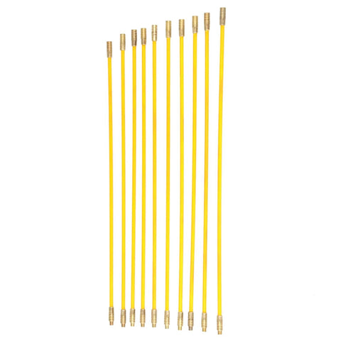 10 Pack 4mm Fiberglass Fish Tape Pull Push Wire Kit With Brass Connectors For Snaking Through Tight Walls Attics Crawl Spaces And Ceilings Easily, rods lined up