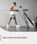 Person moving All-In-One Weight Bench For Full-Body Home Gym With Hyper Back Extension, Roman Chair, Adjustable Sit-Up Bench