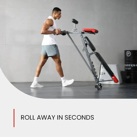 Person moving All-In-One Weight Bench For Full-Body Home Gym With Hyper Back Extension, Roman Chair, Adjustable Sit-Up Bench