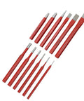 12 Piece Metal Punch And Chisel Kit Hand Tools For Shaping And Cutting Brick Stone And Metalwork Pro Grade Set arranged on white surface