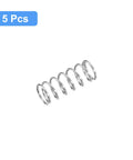 Five 304 stainless steel compression springs, 6 mm outer diameter, 0.6 mm wire, 15 mm free length, silver