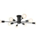 Eight Light Black Sputnik Ceiling Fixture For Kitchen And Dining Rooms, Modern Semi Flush Mount Chandelier, Mid Century Sunburst Style