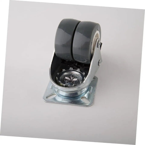 Heavy Duty Twin Wheel Swivel Casters With Locking Brake For Industrial Carts And Workbenches Bulletproof Steel Build, gray rubber treads.