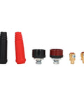 12 Piece Welding Cable Panel Connector Set With Quick Fit Design, red and black ABS connectors, gold terminals, front view