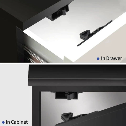 Locking Drawer Latches For RV Cabinet Doors, 4 Pack, 10 Lb Pull, Stainless Steel Screws, Double Sided Adhesive, installed view