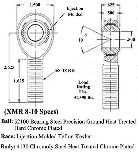 Race Proven 1/2 In X 5/8 18 Thread 4 Link Rod End Kit Built Like A Tank For Muscle Cars And Drag Rigs Featuring 4130 Chromoly Bodies Teflon Races And Hardened Steel Balls detailed diagram with dimensions.