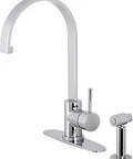 Single Handle Kitchen Faucet With Brass Side Sprayer Polished Chrome Finish 1.8 GPM Flow At 60 PSI Drip Free Ceramic Disc Cartridge
