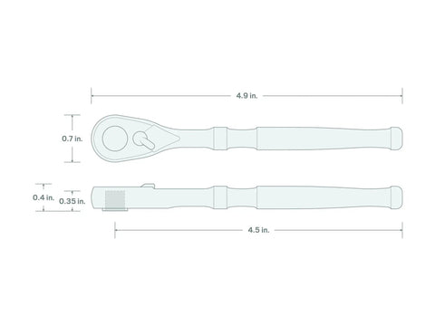 One Quarter Inch Drive Four And One Half Inch Bit Ratchet With Low Profile Access For Tight Spaces High Torque Performance diagram