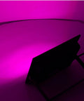 SUNGOOYUE LED Flood Light RGBW Color Changing emitting pink light, angled view showcasing sleek design.