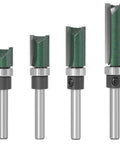 Four Piece Straight Router Bit With Bearing For Flush Trim And Grooving, One Quarter Inch Shank, Carbide YG6 Tip