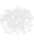 Premium M3 Nylon Flat Washers 155 Pack White Plastic Plain Spacers For Screws And Bolts showing multiple flat washers stacked.