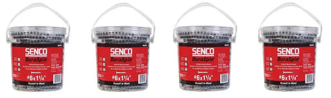 Top Shelf One Inch Quarter Number Six Drywall To Wood Screws Collated Strips Phosphate Gray Bugle Head Coarse Thread Pack Of Six Tubs displayed in clear tubs.