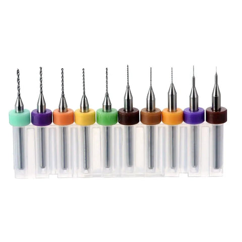 10Pcs Set PCB Micro Twist Drill Bit Set From 0.1mm Up To 1.0mm High Speed Steel Bits for Jewelry Rotary Tool displayed in holder