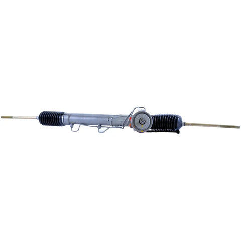 Top Shelf Remanufactured Rack And Pinion Power Steering Gear Assembly, showing smooth metallic design and rubber boot covers.