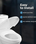 Close-up of Elongated Bidet Seat With Dual Nozzles, Easy No Wiring Install, Self Cleaning on a toilet with quick-detach seat