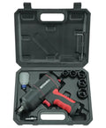 Pro Grade One Half Inch Air Impact Wrench With 10 Piece Socket Set in tool case, designed for garage work and maintenance.