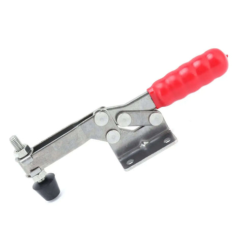 Stainless Steel Toggle Clamp With 100Kg Holding Capacity For DIY Projects, Woodworking, Metalworking, featuring a red handle.