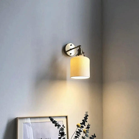 Wall Lamp, Nordic Minimalist Bedroom Light, Brass Ceramic Retro Lamps on wall with soft yellow light, D T-155.